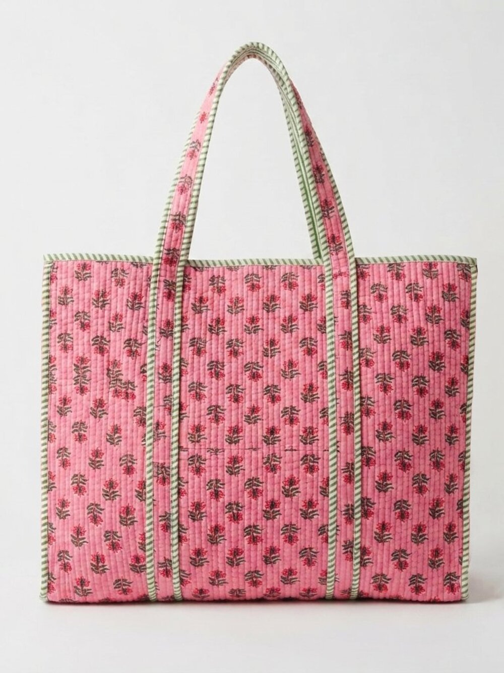 Quilted Tote Bag for Shopping, Big Grocery Tote Bag, Block Printed Storage Bag